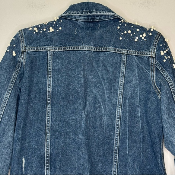 NWT Anthropologie Donovan Pearled Denim Trucker Button Down Jacket Distressed Sm - Picture 8 of 15
